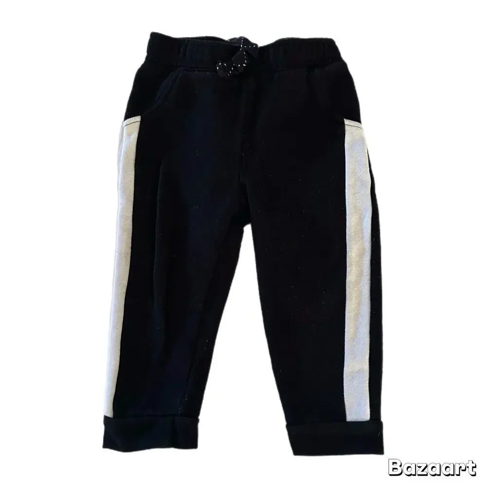 Okie Dokie Side Stripe Faux Drawstring Sweatpants Baby Boy Size 18M Black